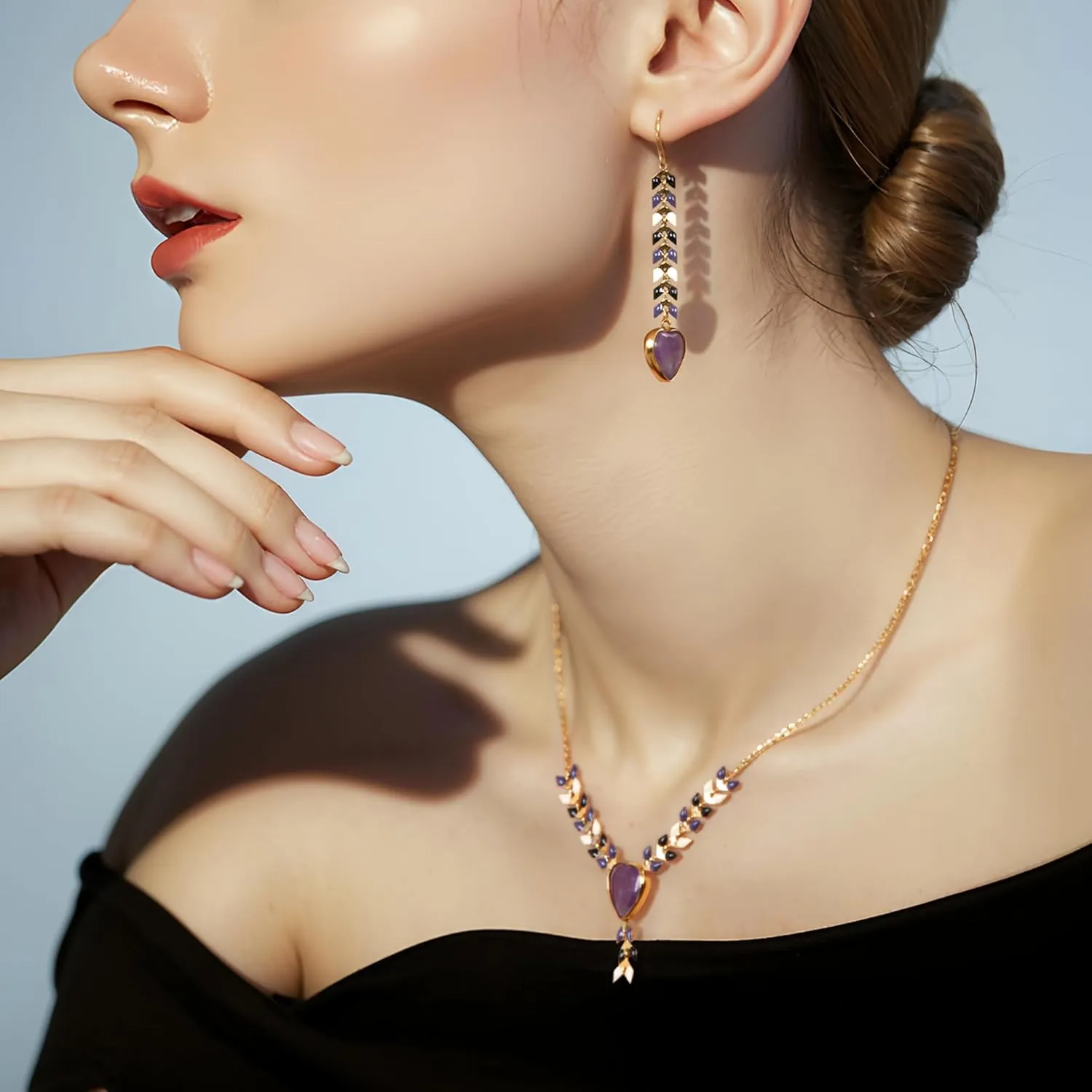 Wrangler Gold Statement Y Necklace for Women Boho 14K Plated Natural Stone Western Country Jewelry