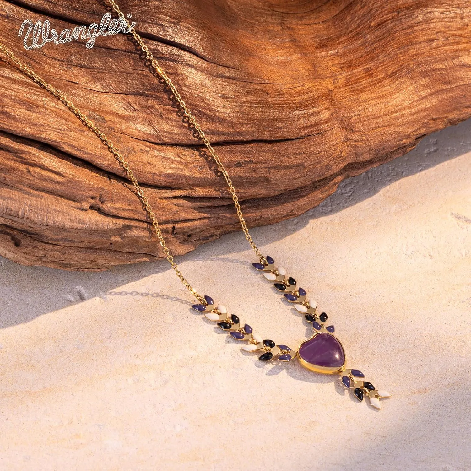 Wrangler Gold Statement Y Necklace for Women Boho 14K Plated Natural Stone Western Country Jewelry