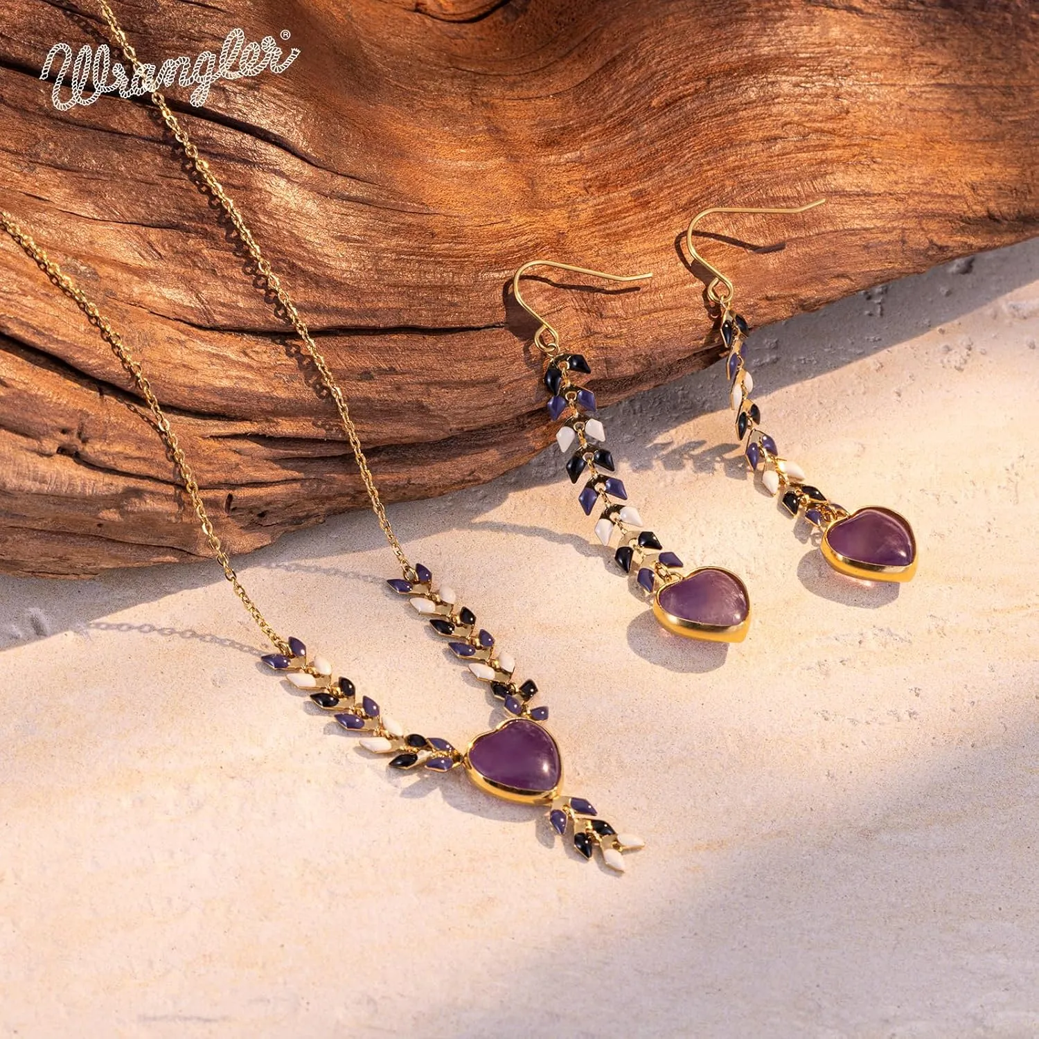 Wrangler Gold Statement Y Necklace for Women Boho 14K Plated Natural Stone Western Country Jewelry
