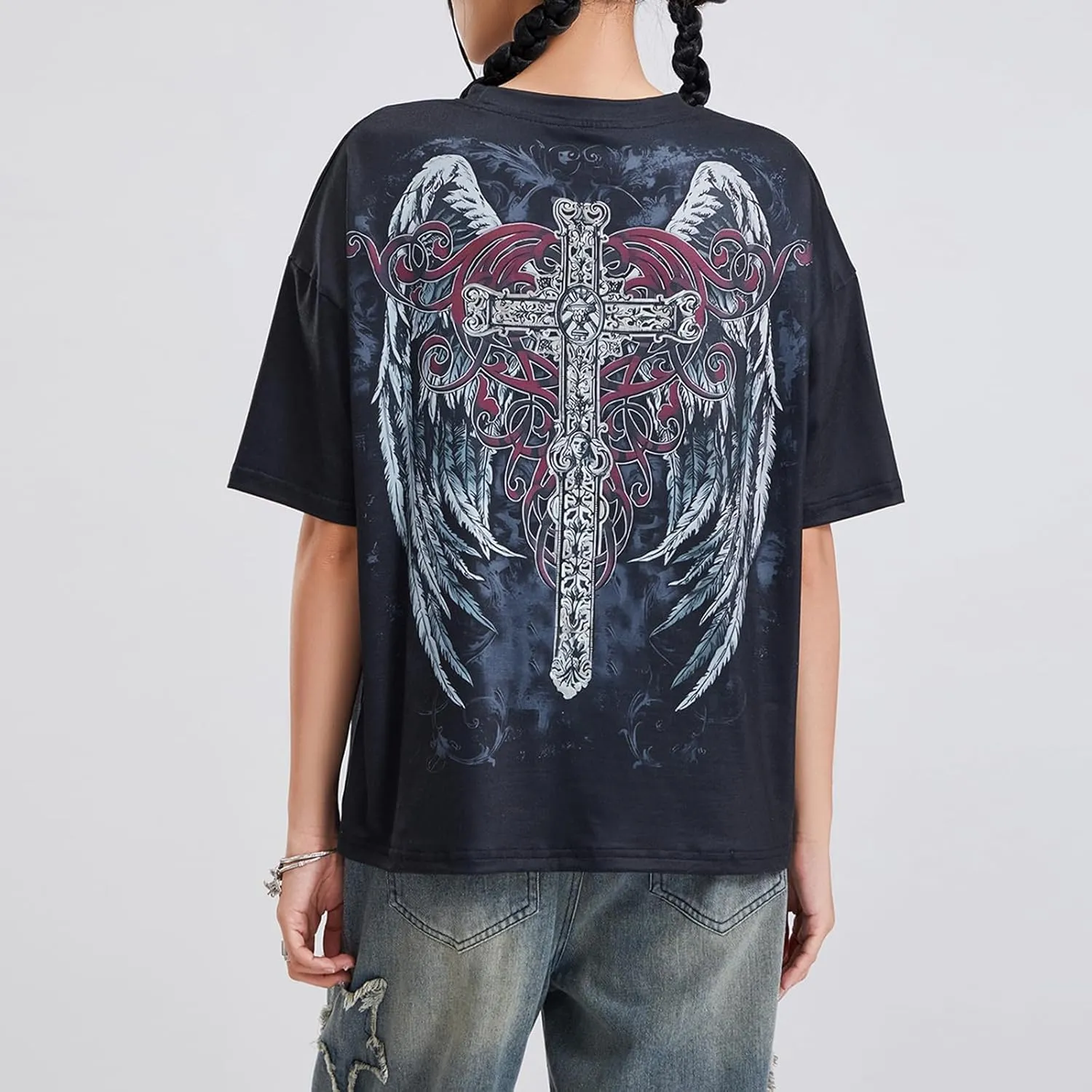 Y2K Grunge Graphic Tees for Women Short Sleeve Goth Top Aesthetic Fairy Grunge T Shirt E Girl Vintage Gothic Tees