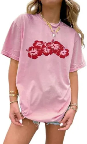 Y2k Oversized Graphic T Shirt for Women Teen Girl Floral Short Sleeve Loose Fit Tees Vintage Aesthetic Baggy Top