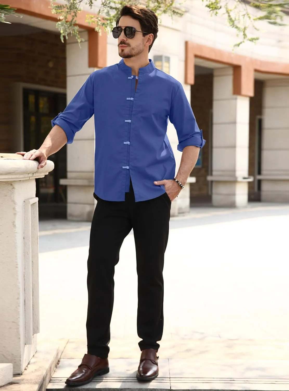 Zaitun Mens Cotton Linen Shirts Casual Buttons Down Roll-Up Sleeve Shirt Summer Chinese Style T-Shirts