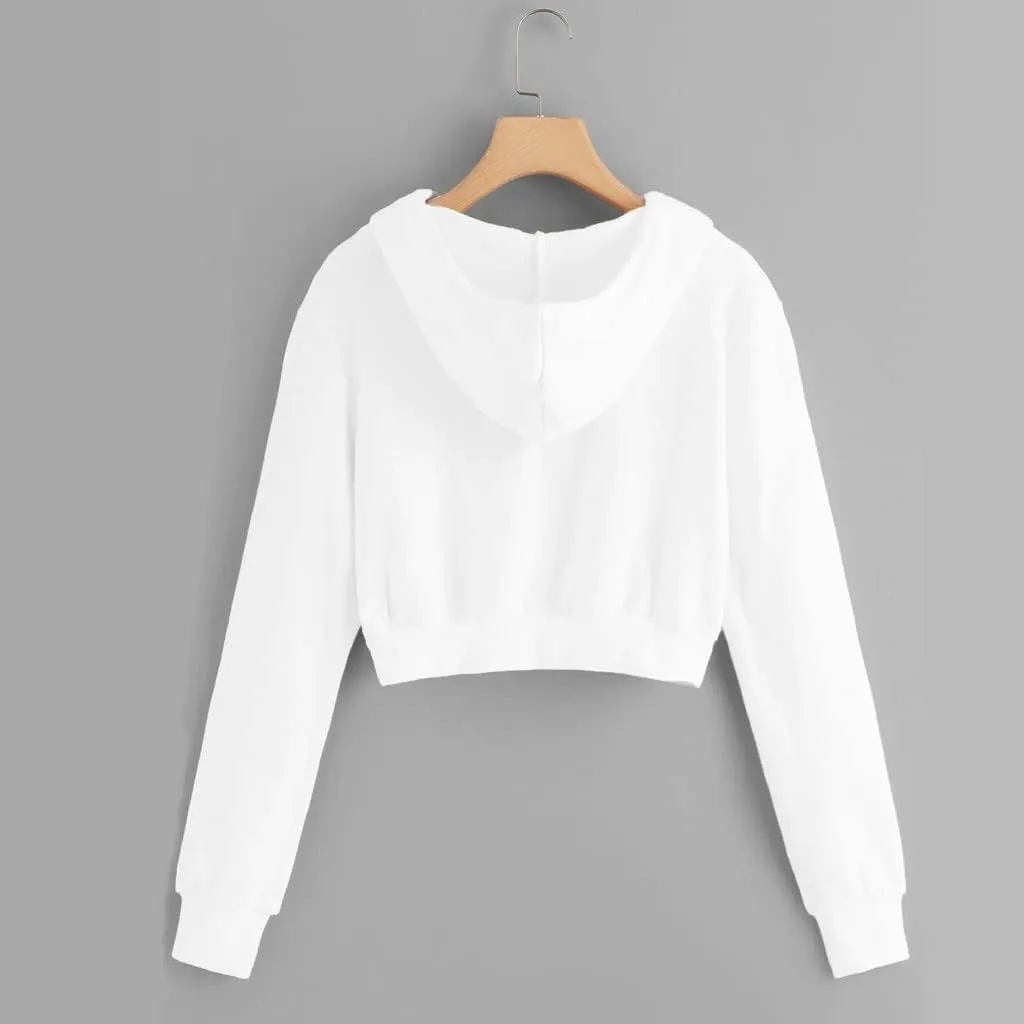 Zip Up Hoodie Women Hoodies for Teen Girls Crop Long Sleeve Sweatshirt Trendy Y2K Crop Tops Jacket with Pocket