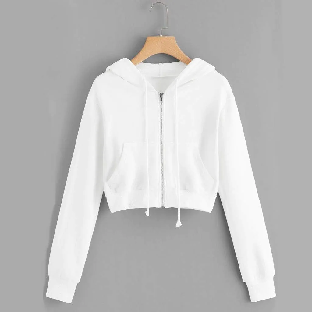 Zip Up Hoodie Women Hoodies for Teen Girls Crop Long Sleeve Sweatshirt Trendy Y2K Crop Tops Jacket with Pocket