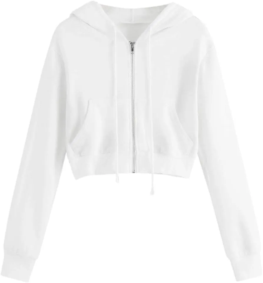 Zip Up Hoodie Women Hoodies for Teen Girls Crop Long Sleeve Sweatshirt Trendy Y2K Crop Tops Jacket with Pocket