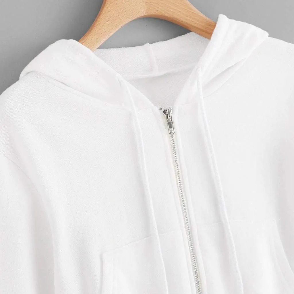 Zip Up Hoodie Women Hoodies for Teen Girls Crop Long Sleeve Sweatshirt Trendy Y2K Crop Tops Jacket with Pocket